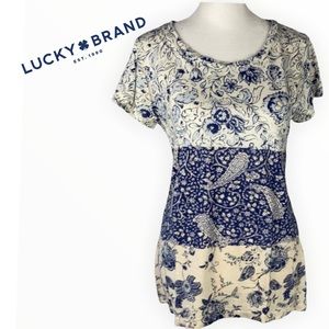 Lucky Womens Floral Paisley short sleeved T Shirt Top Small
